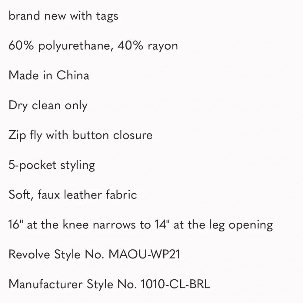 NWT MIAOU JUNIOR PANT IN BROWN VEGAN LEATHER XS - Picture 8 of 8